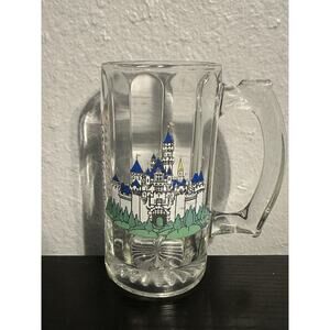 Vtg Disney Cinderella Castle Beveled Glass Mug Stein Barware Collectible 12oz